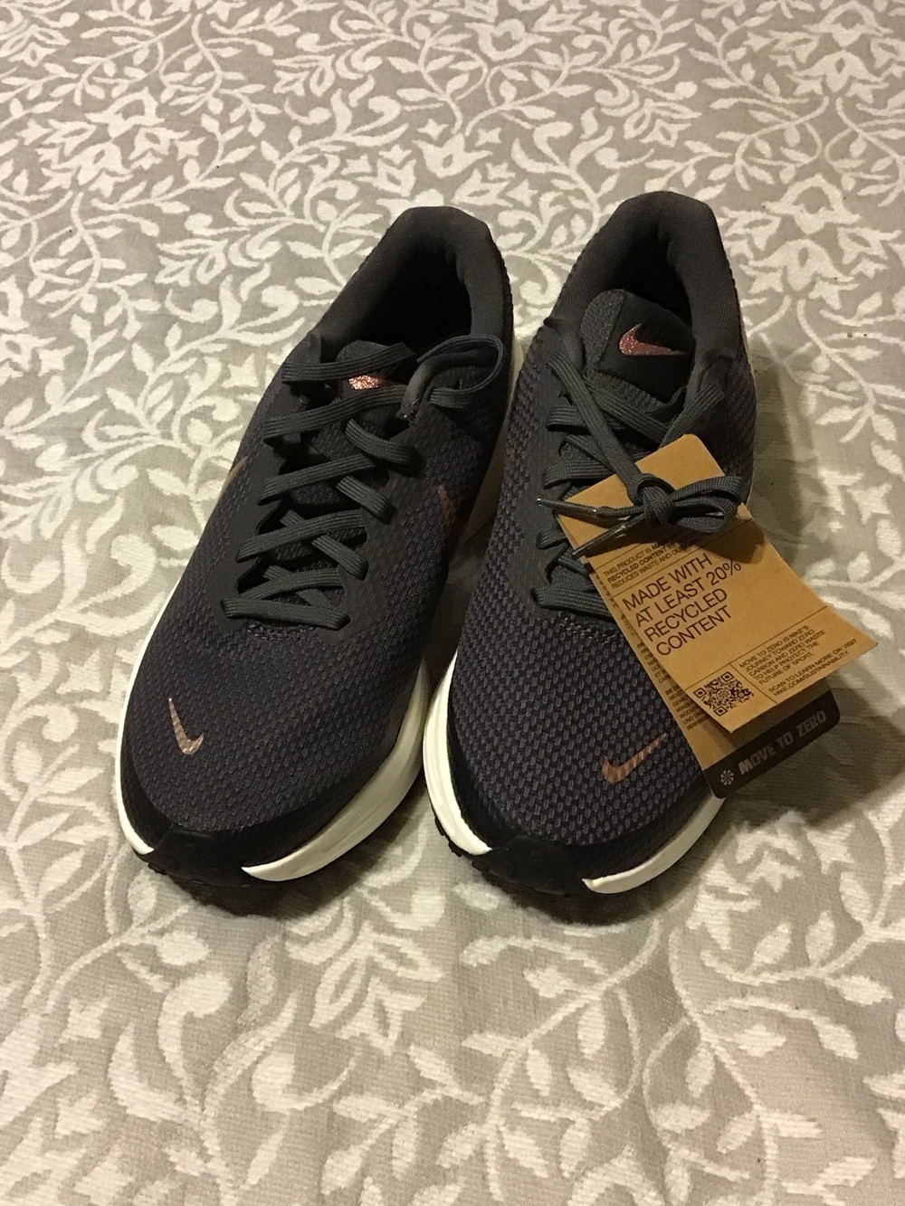 Nike Black Mesh Sneakers with Copper Swoosh and White Midsole